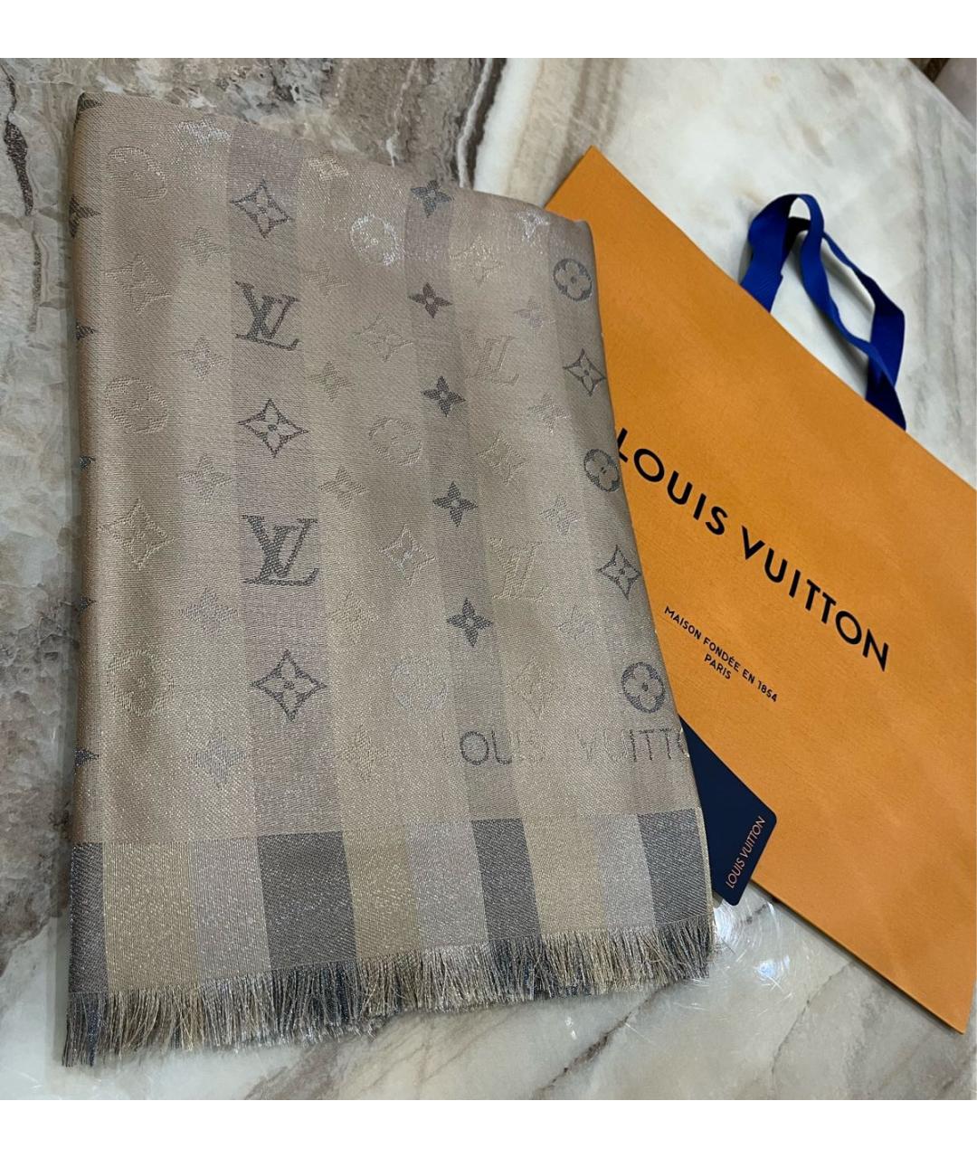 LOUIS VUITTON Бежевый платок, фото 3