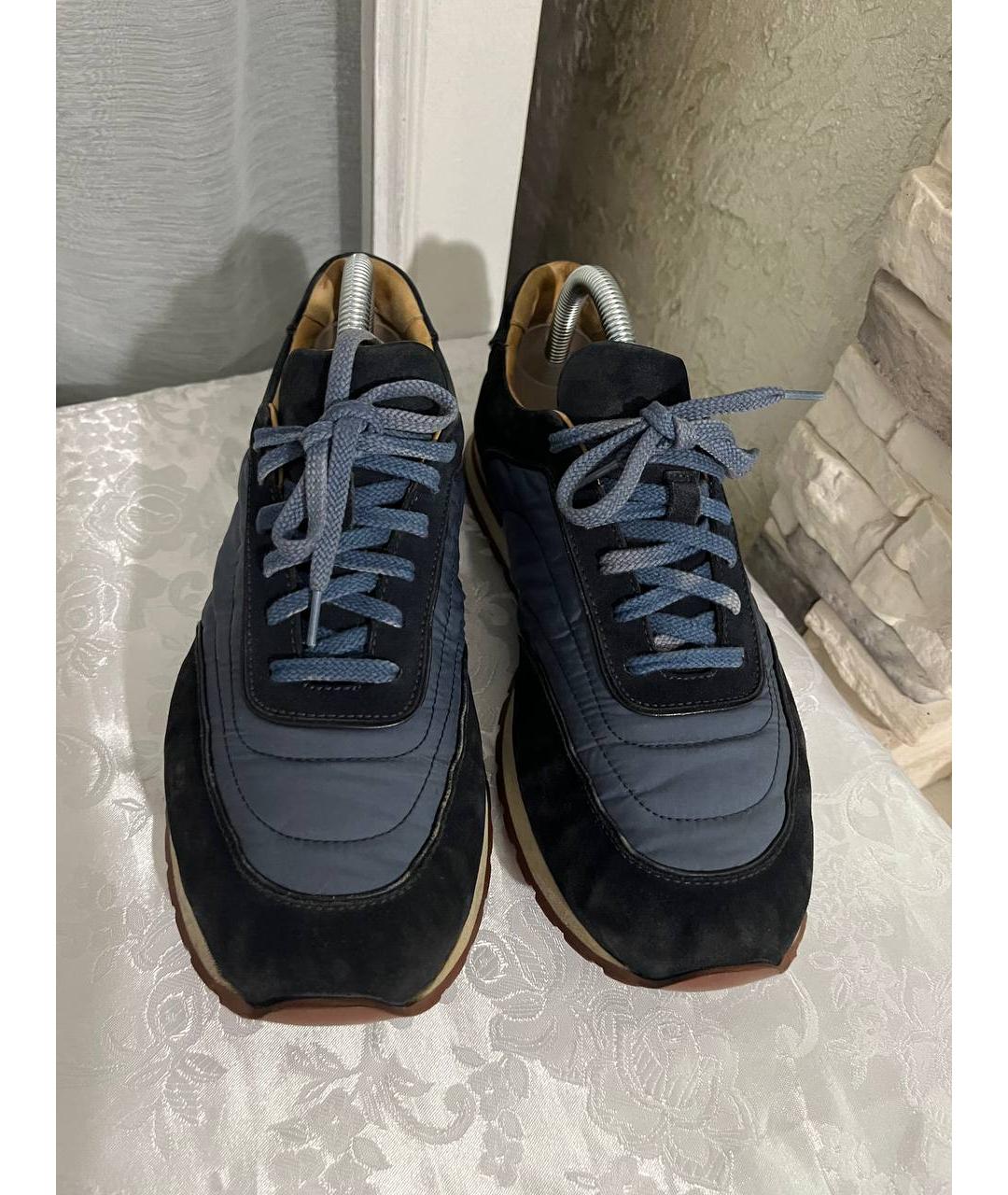 LORO PIANA Темно-синие кожаные низкие кроссовки / кеды, фото 2