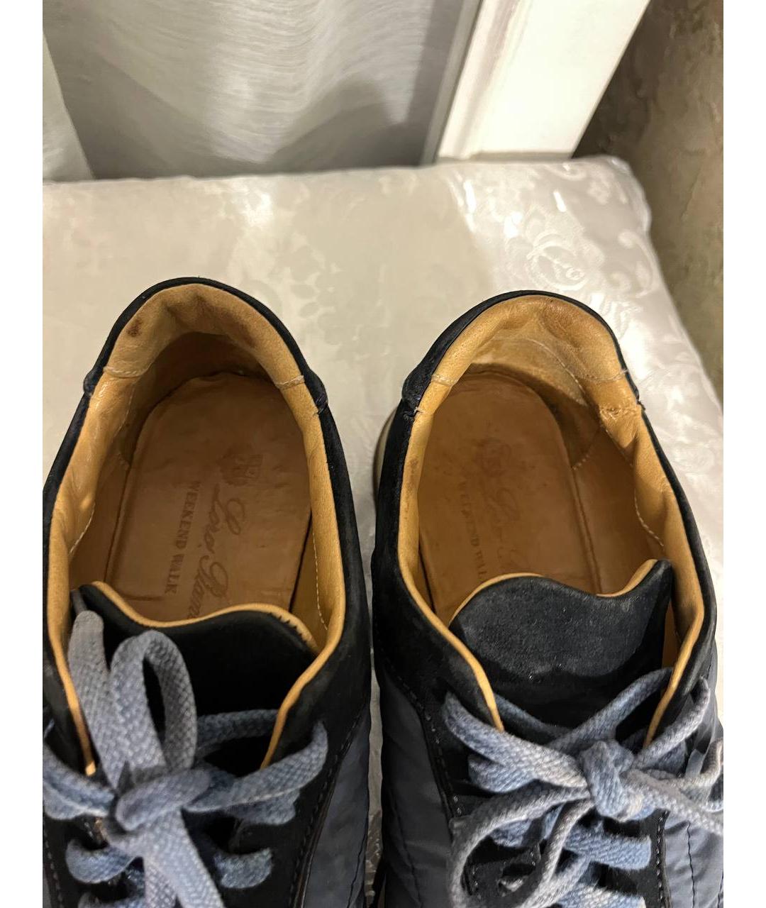 LORO PIANA Темно-синие кожаные низкие кроссовки / кеды, фото 3