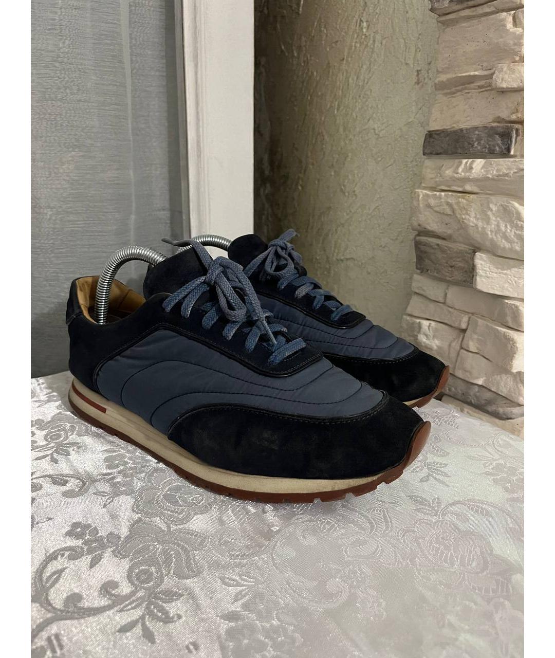 LORO PIANA Темно-синие кожаные низкие кроссовки / кеды, фото 6