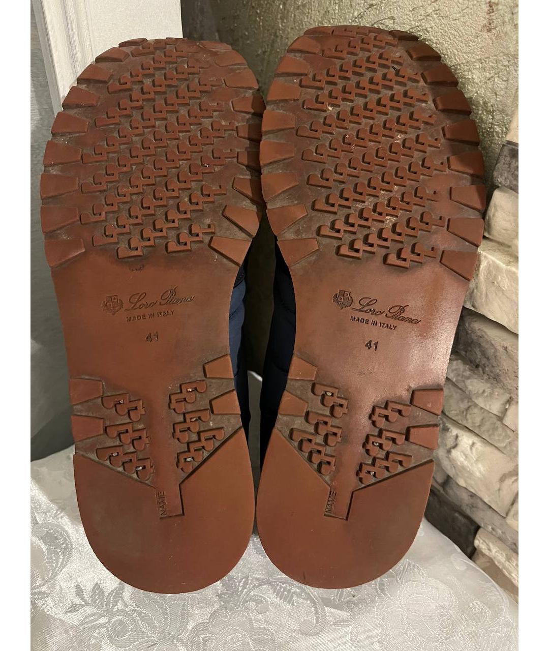 LORO PIANA Темно-синие кожаные низкие кроссовки / кеды, фото 5