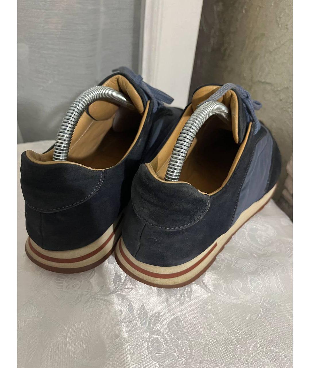 LORO PIANA Темно-синие кожаные низкие кроссовки / кеды, фото 4