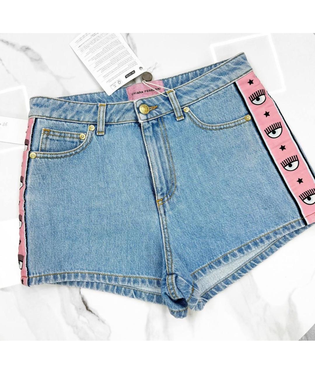 CHIARA FERRAGNI Голубые деним шорты, фото 2