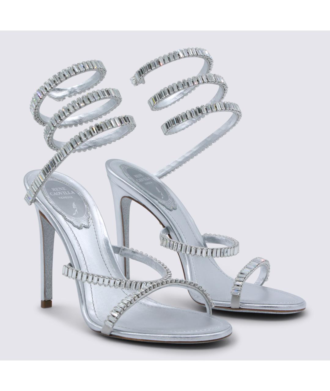 RENE CAOVILLA Серебряные кожаные босоножки, фото 2