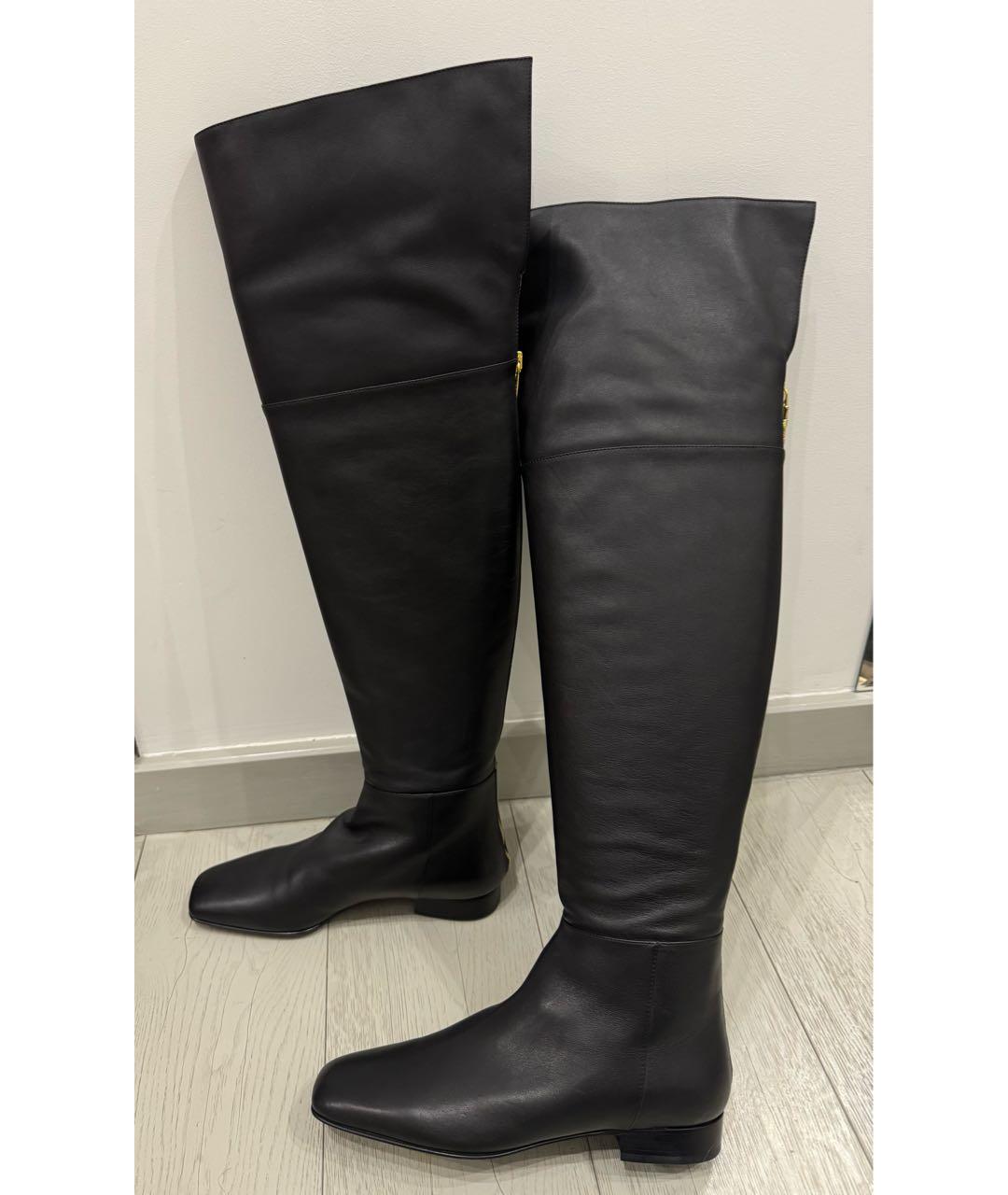 VERSACE Черные кожаные ботфорты, фото 2