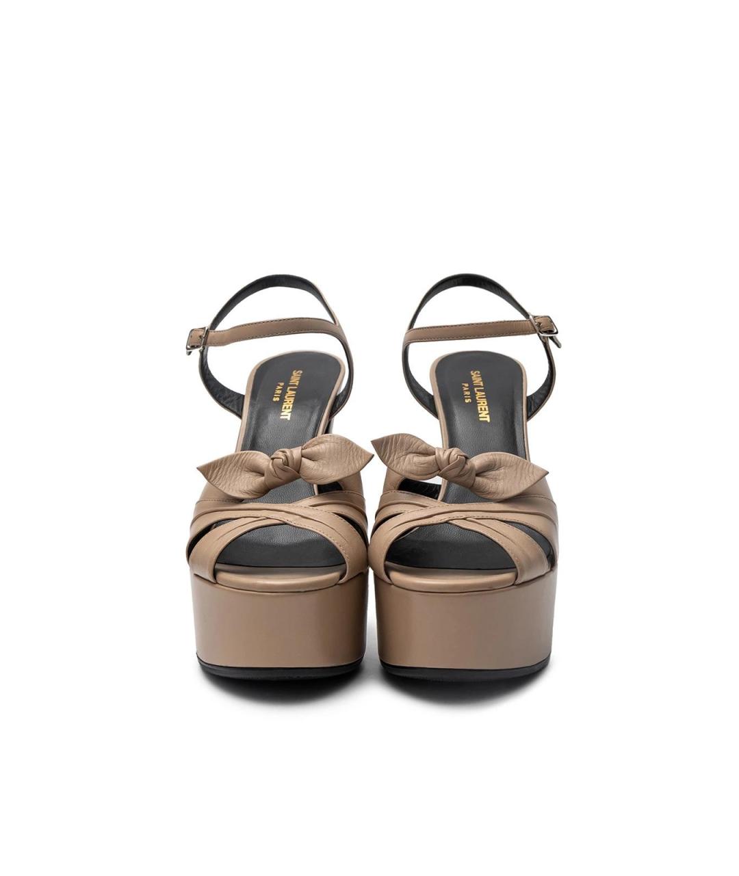 SAINT LAURENT Бежевые кожаные босоножки, фото 4