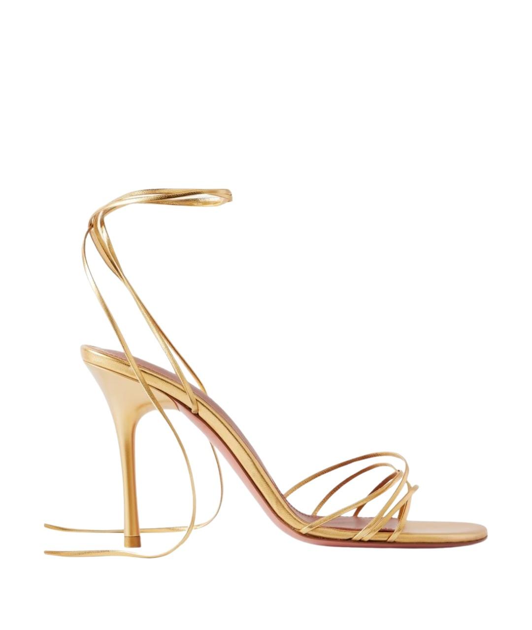 Amina Muaddi Золотые кожаные босоножки, фото 1
