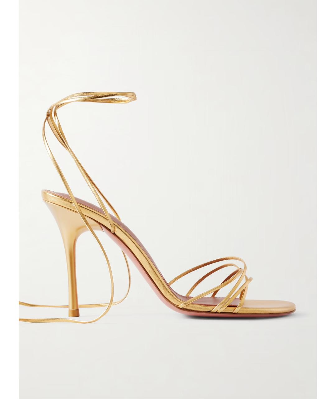 Amina Muaddi Золотые кожаные босоножки, фото 5