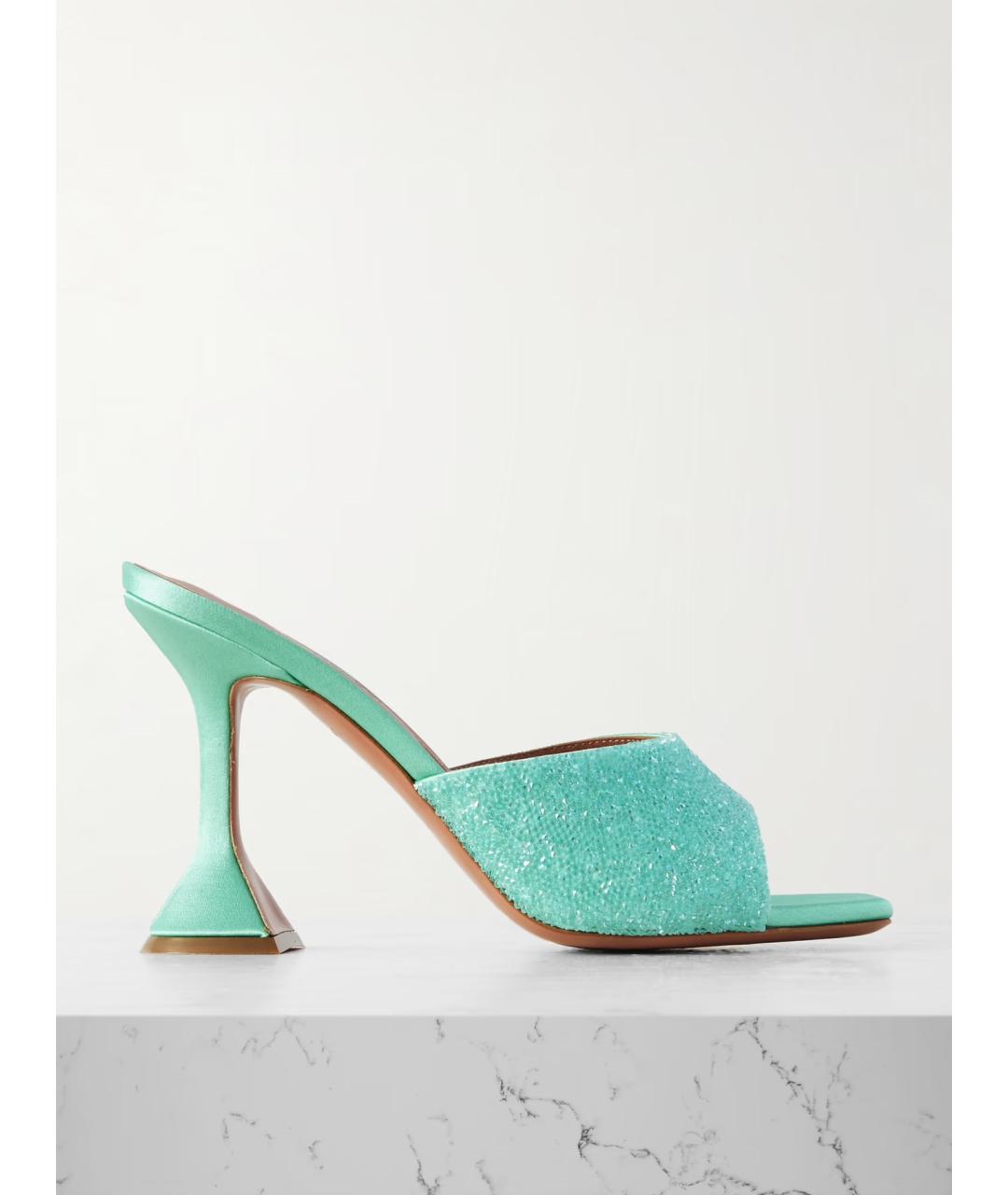 Amina Muaddi Зеленые кожаные мюли, фото 5