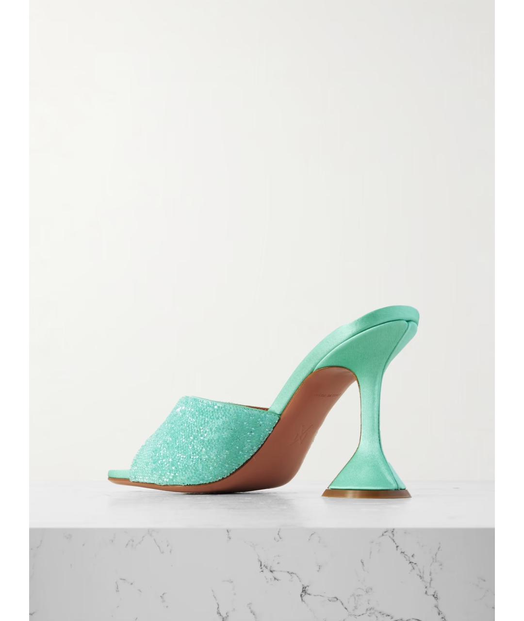 Amina Muaddi Зеленые кожаные мюли, фото 4