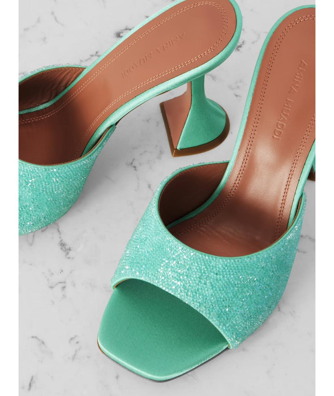 Amina Muaddi Зеленые кожаные мюли, фото 3