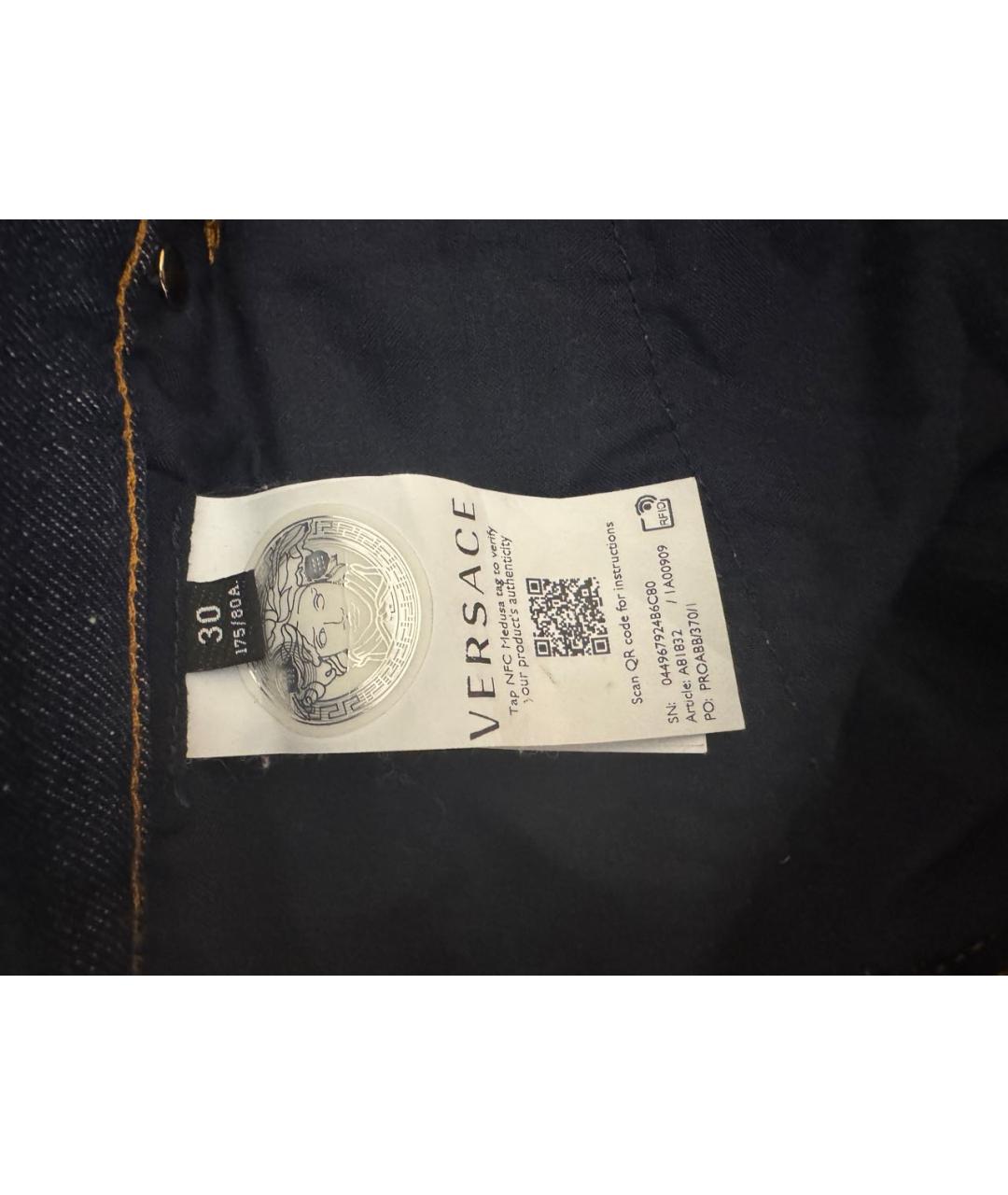 VERSACE Темно-синие хлопковые прямые джинсы, фото 4