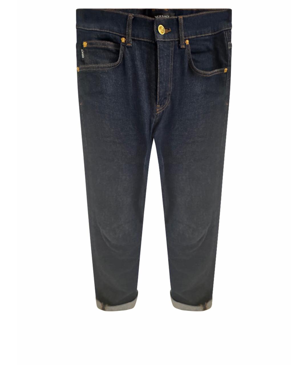 VERSACE Темно-синие хлопковые прямые джинсы, фото 1