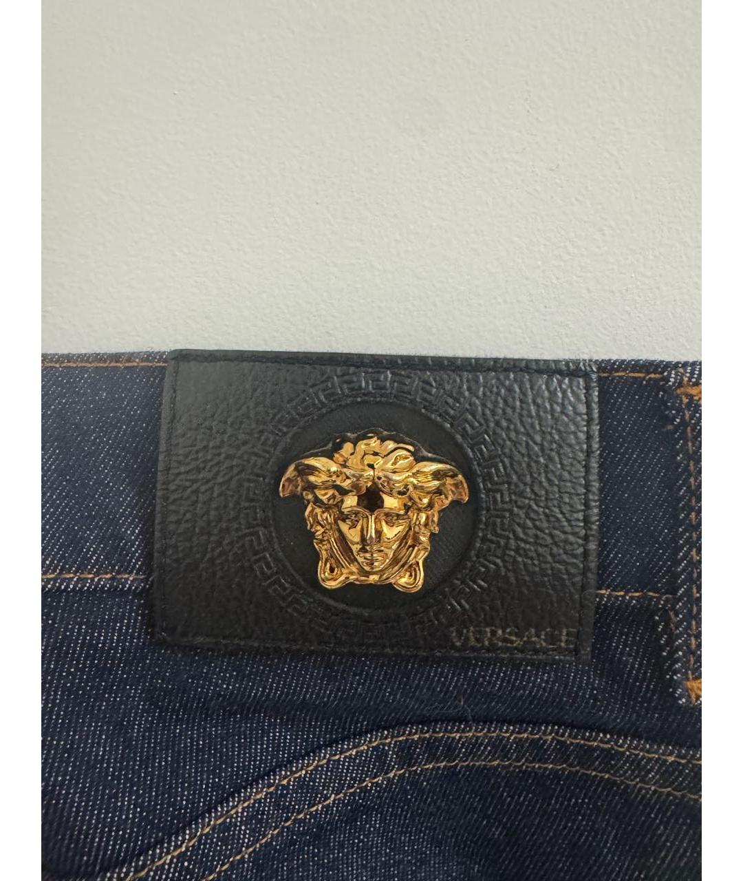 VERSACE Темно-синие хлопковые прямые джинсы, фото 3