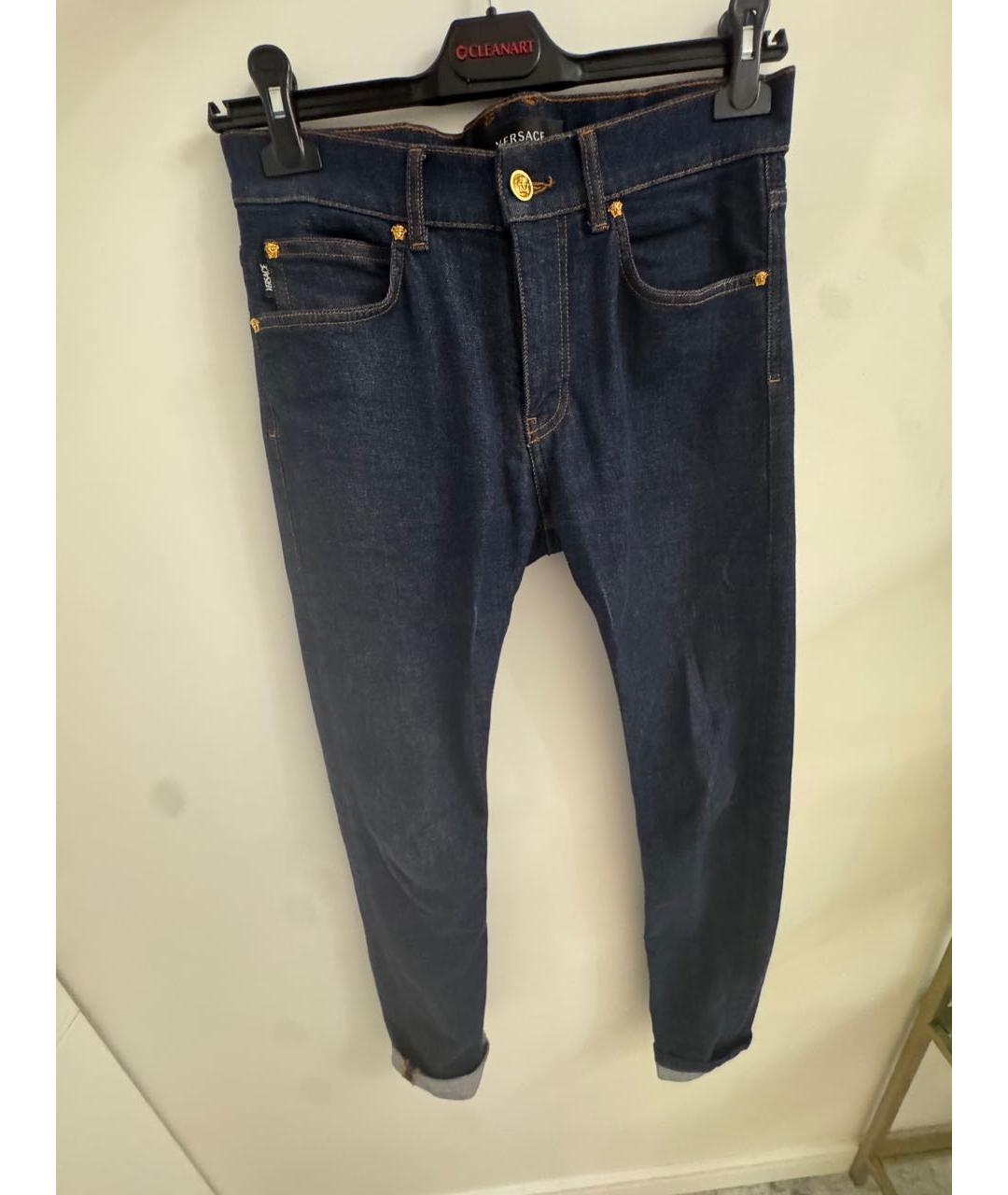 VERSACE Темно-синие хлопковые прямые джинсы, фото 5