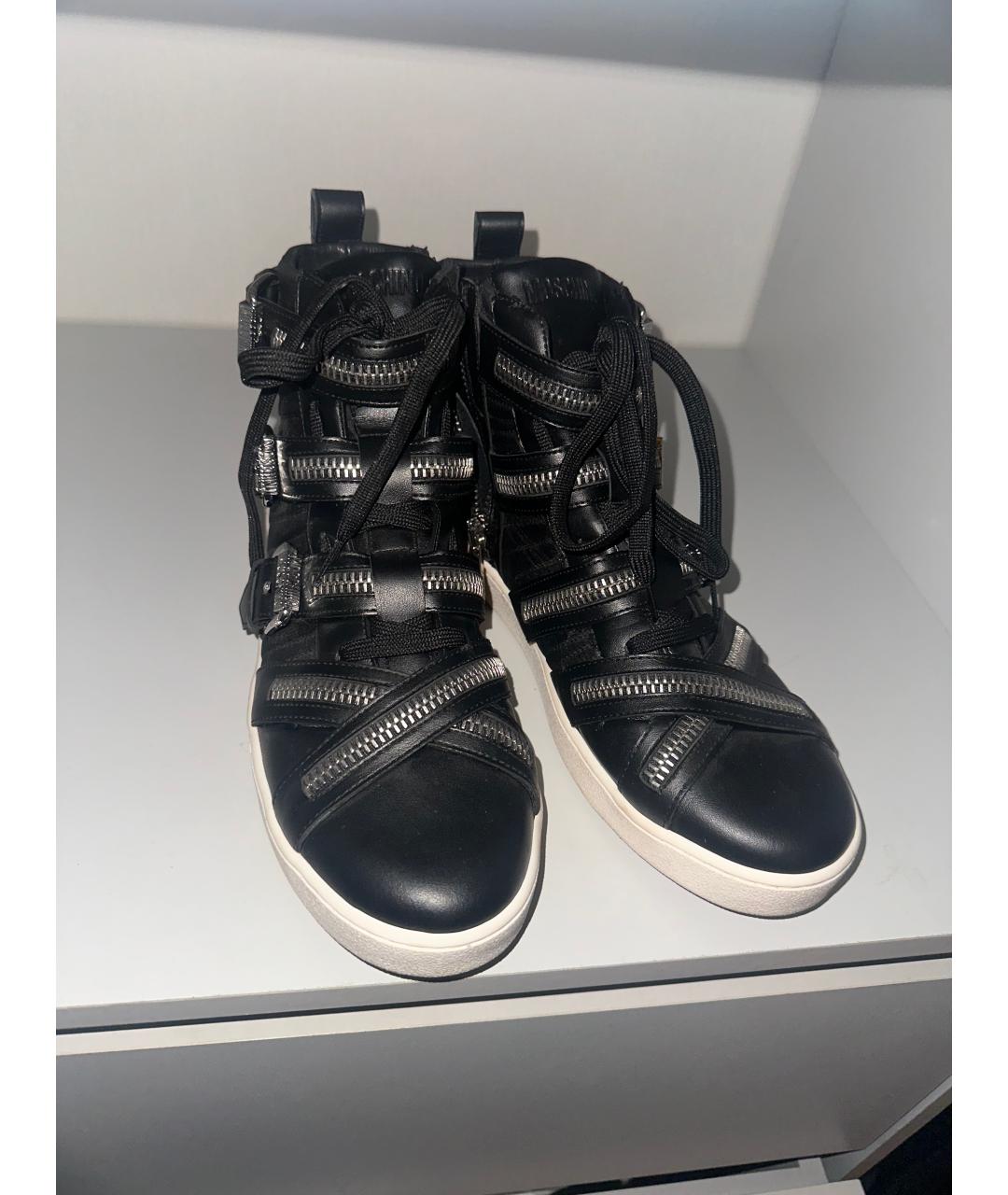 MOSCHINO Черные кожаные высокие кроссовки / кеды, фото 3