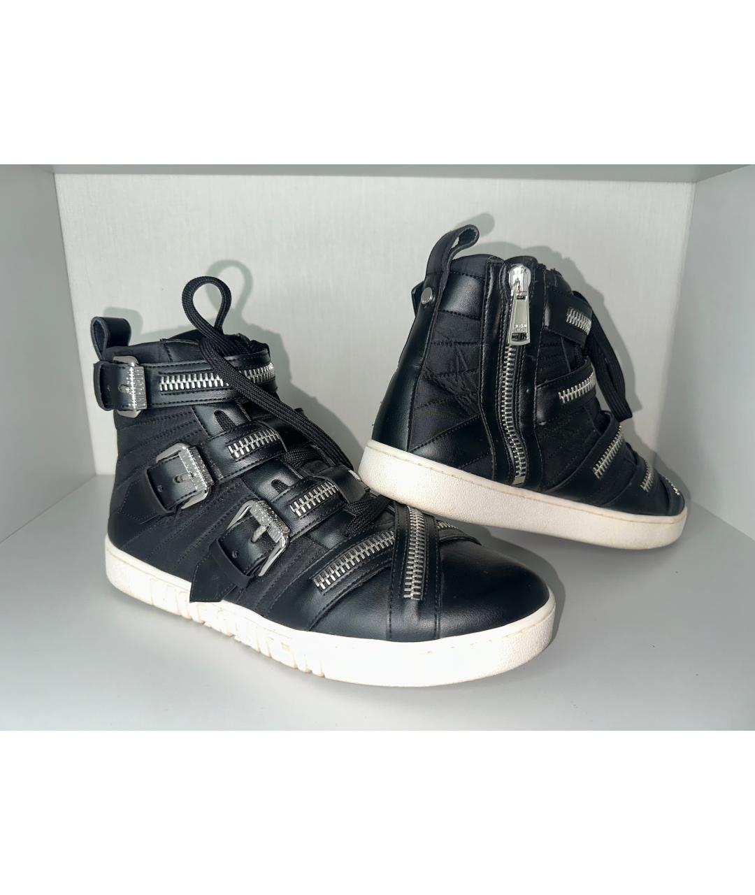 MOSCHINO Черные кожаные высокие кроссовки / кеды, фото 4