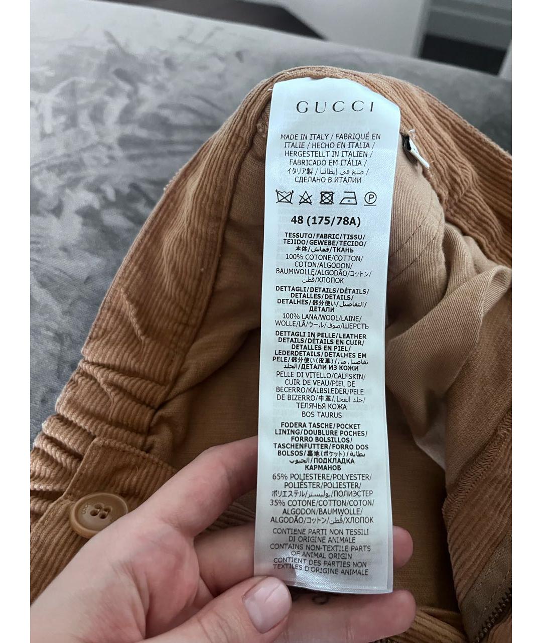 GUCCI Коричневые хлопковые повседневные брюки, фото 6