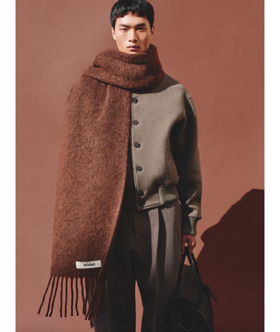JACQUEMUS Коричневый шерстяной шарф, фото 4
