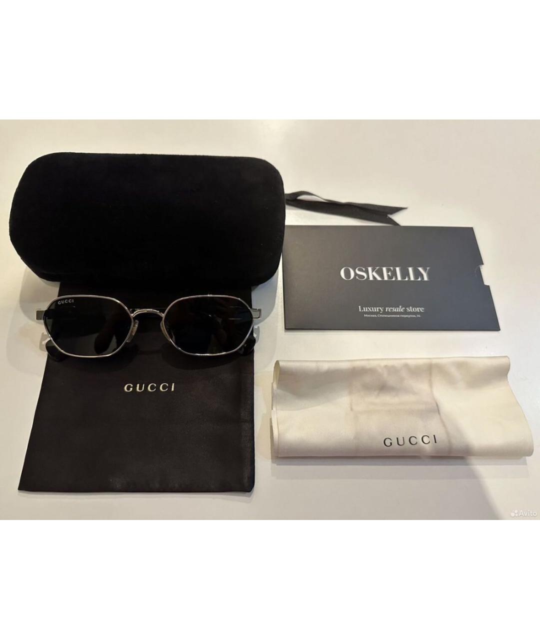 GUCCI Золотые металлические солнцезащитные очки, фото 4