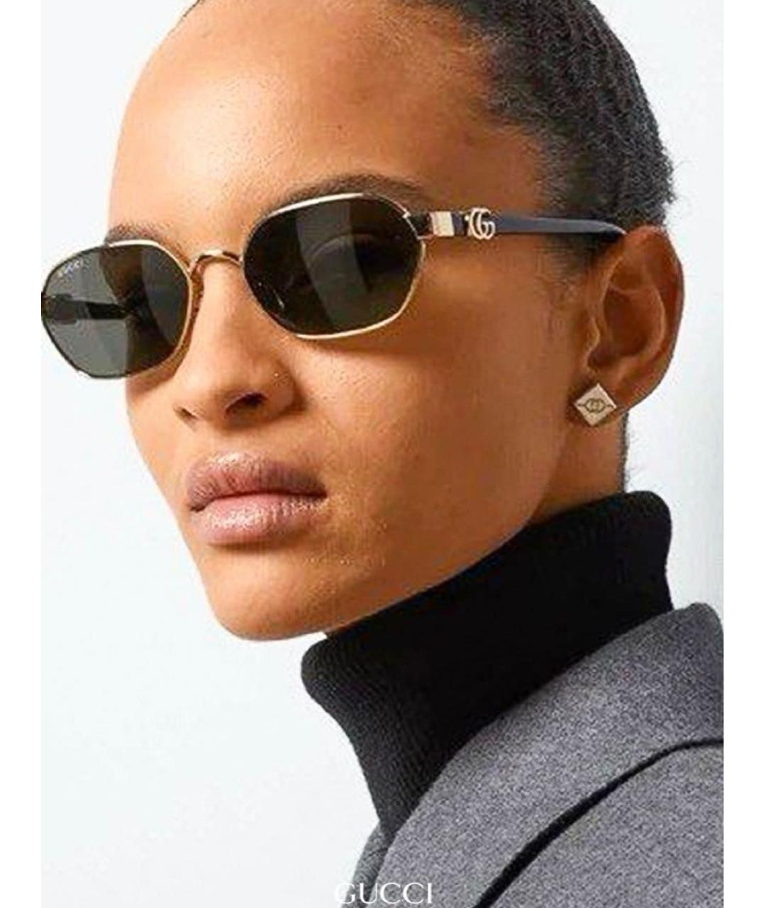 GUCCI Золотые металлические солнцезащитные очки, фото 5