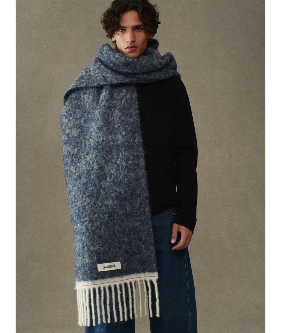 JACQUEMUS Синий шерстяной шарф, фото 4