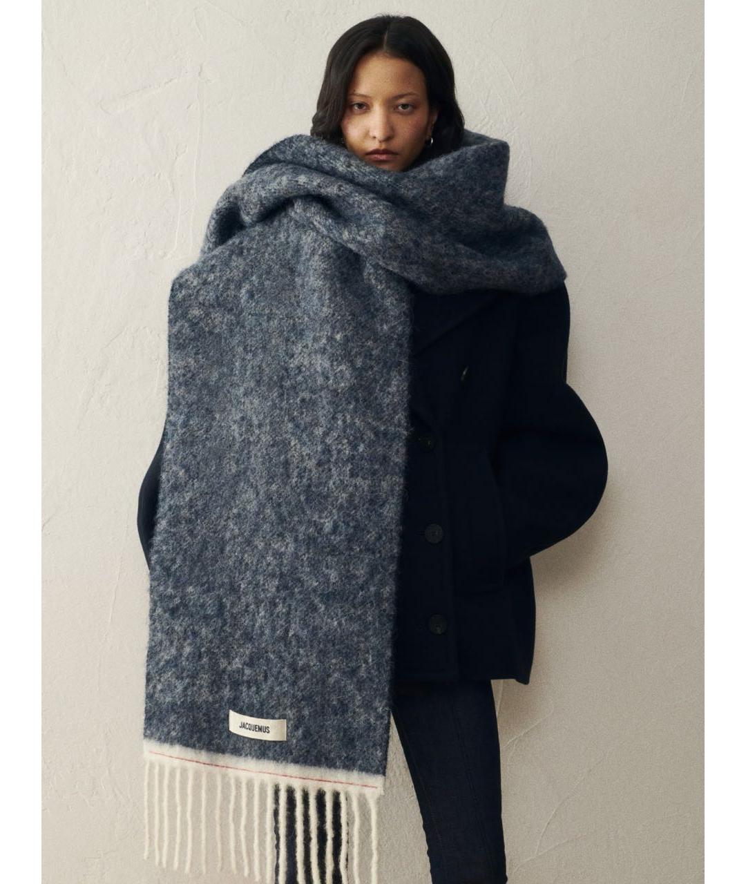 JACQUEMUS Синий шерстяной шарф, фото 2