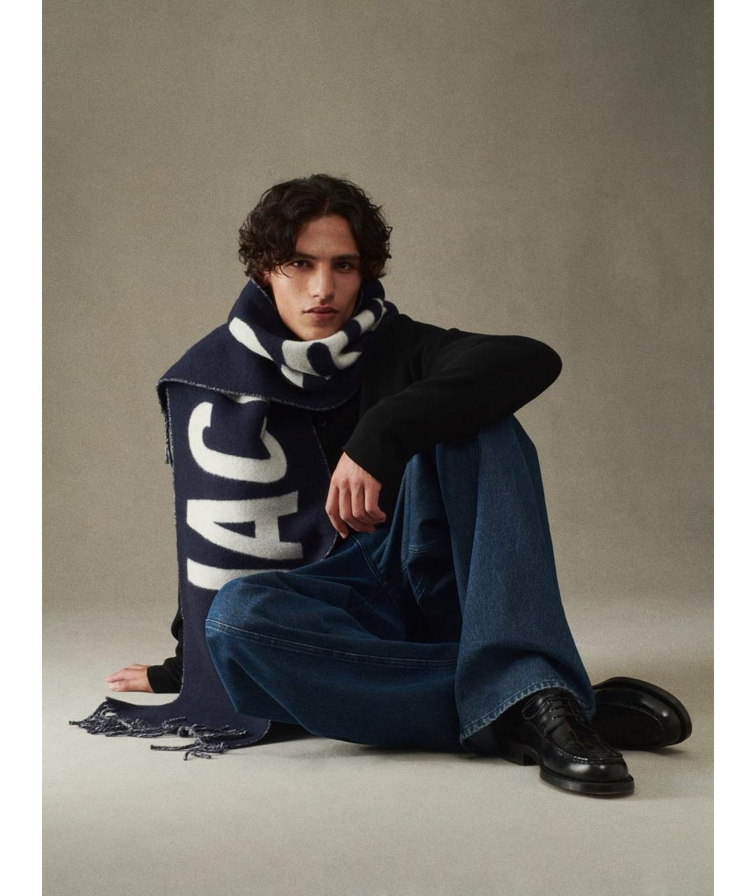 JACQUEMUS Темно-синий шерстяной шарф, фото 4