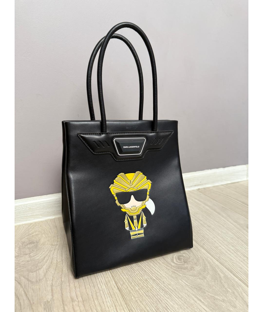KARL LAGERFELD Черная кожаная сумка с короткими ручками, фото 7