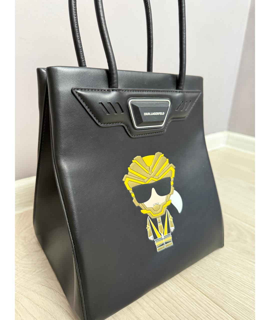 KARL LAGERFELD Черная кожаная сумка с короткими ручками, фото 5