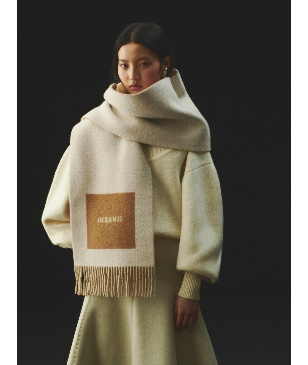 JACQUEMUS Бежевый шерстяной шарф, фото 2