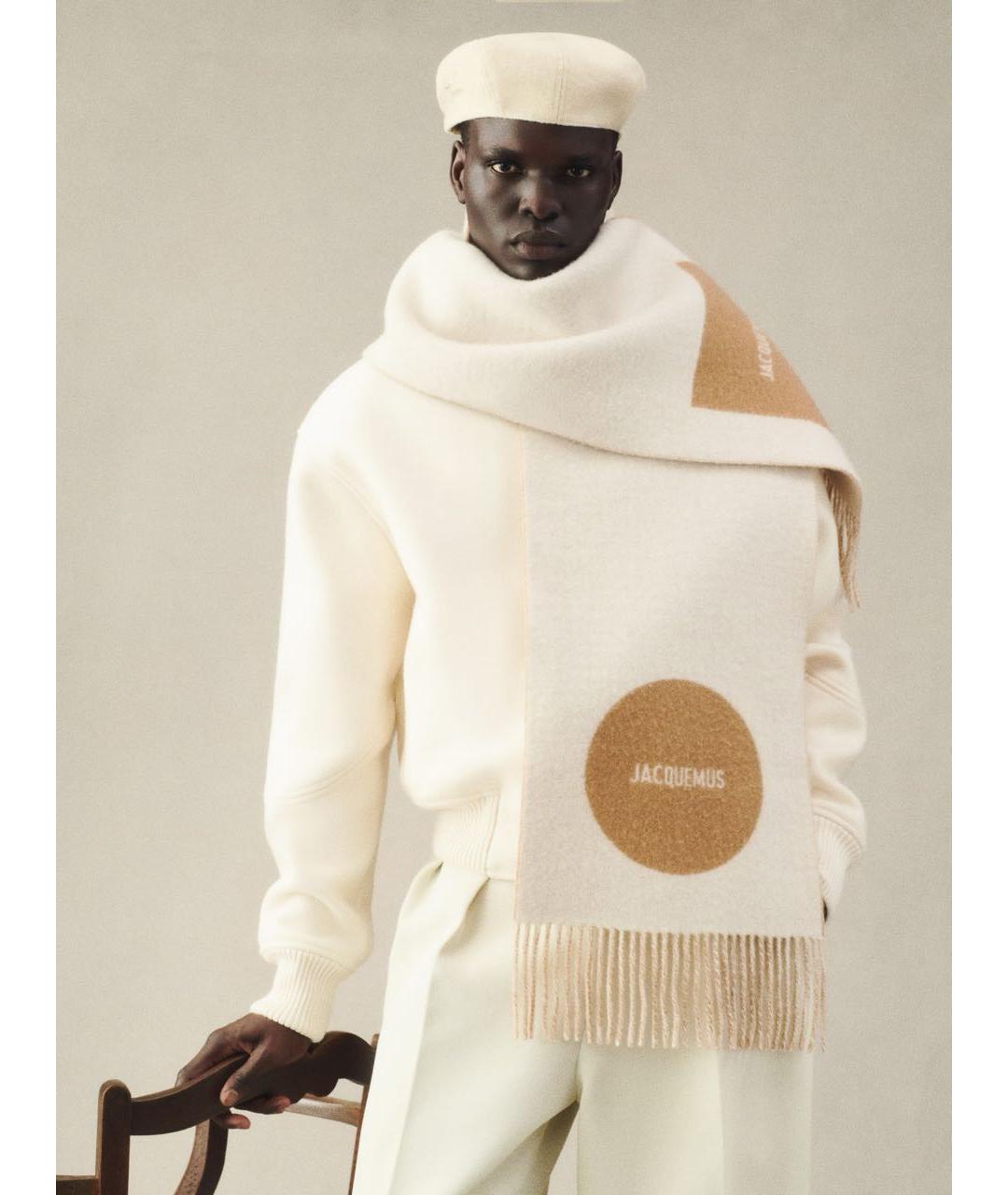 JACQUEMUS Бежевый шерстяной шарф, фото 5