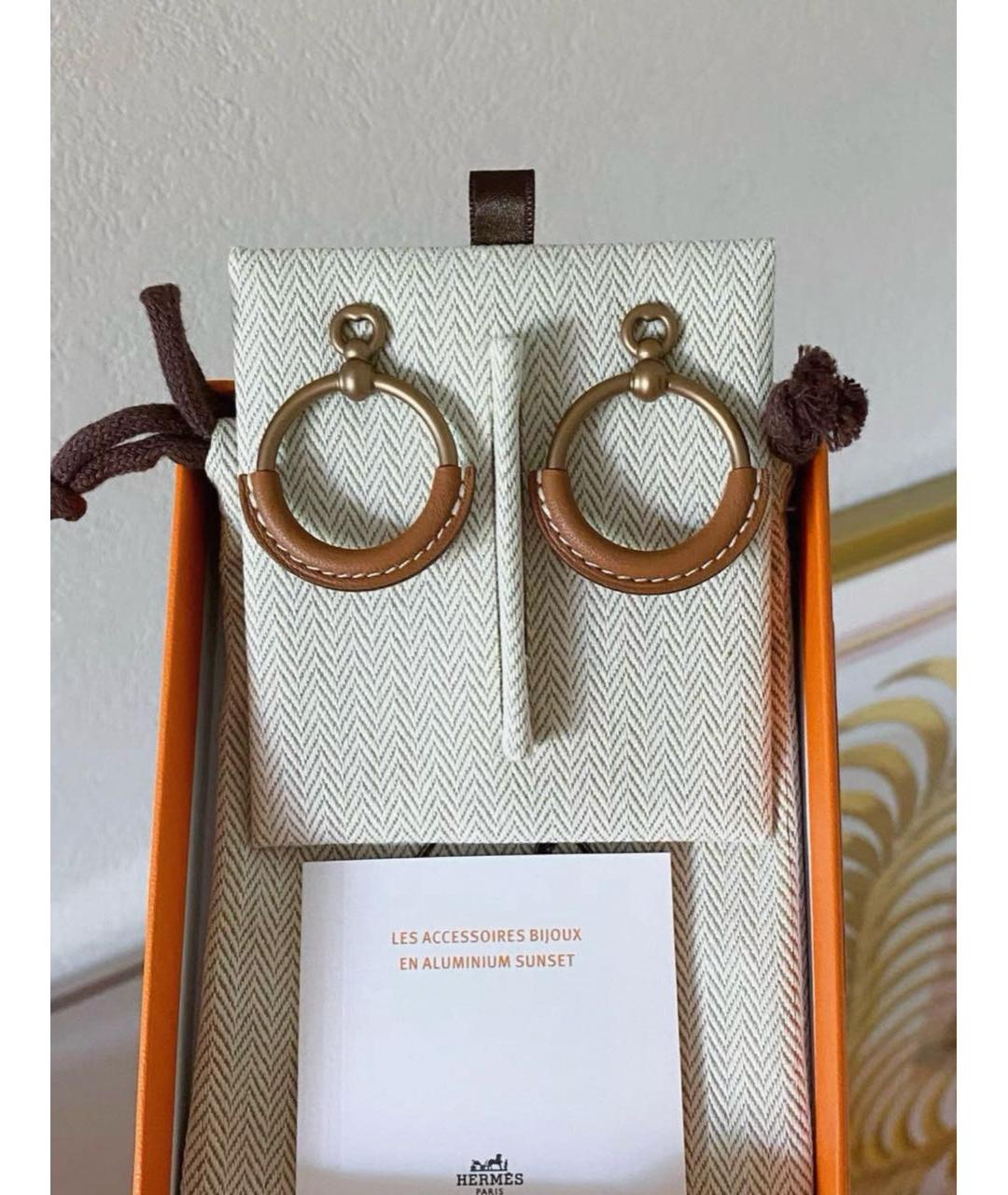 HERMES Коричневые кожаные серьги, фото 3