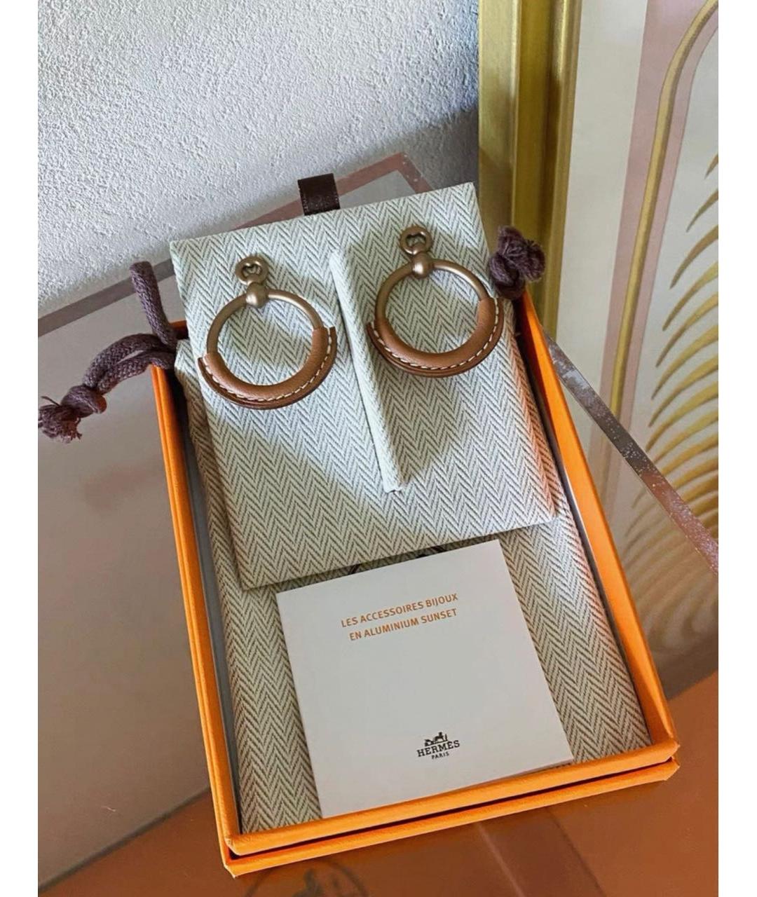 HERMES Коричневые кожаные серьги, фото 2