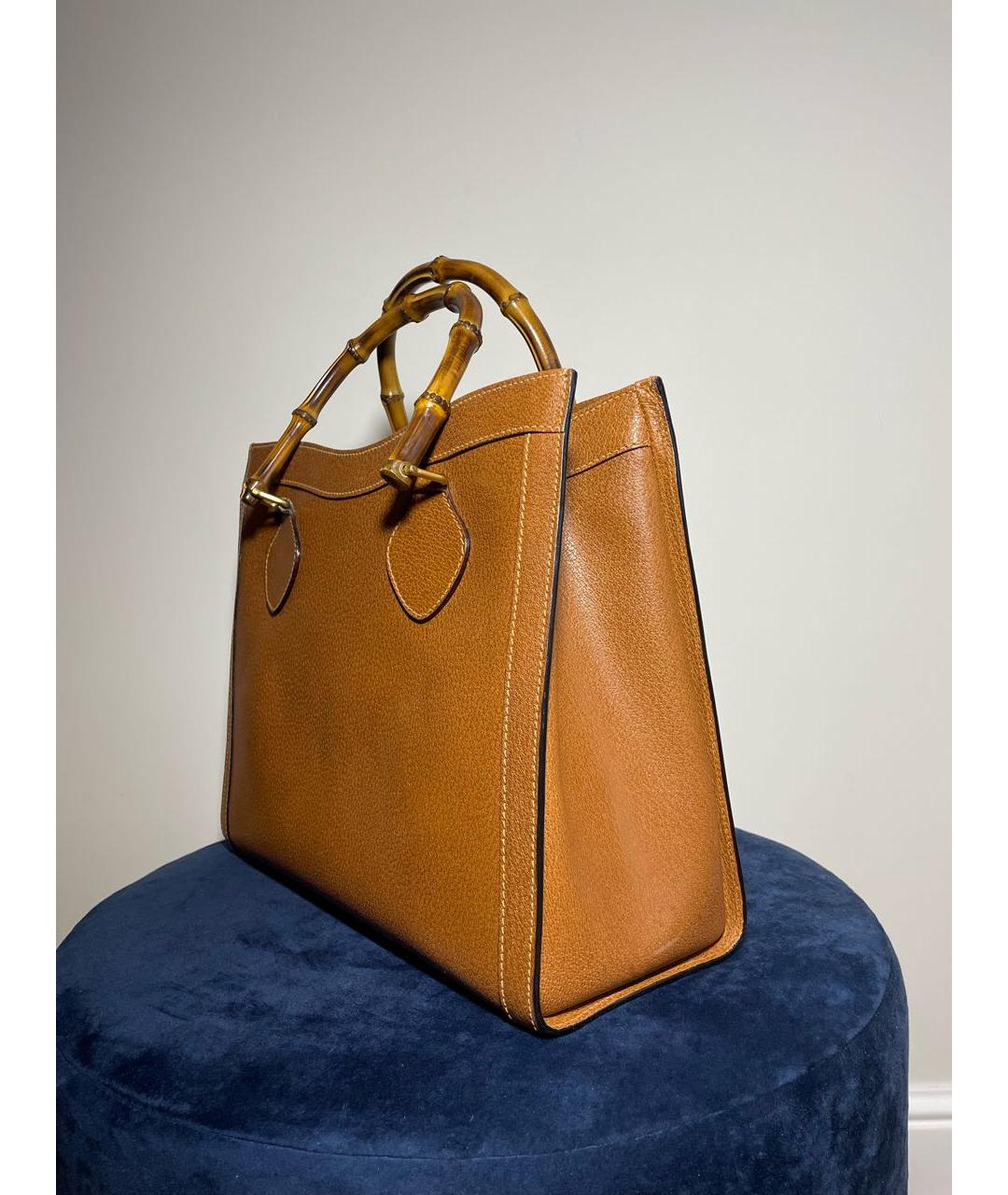 GUCCI Горчичная кожаная сумка с короткими ручками, фото 3