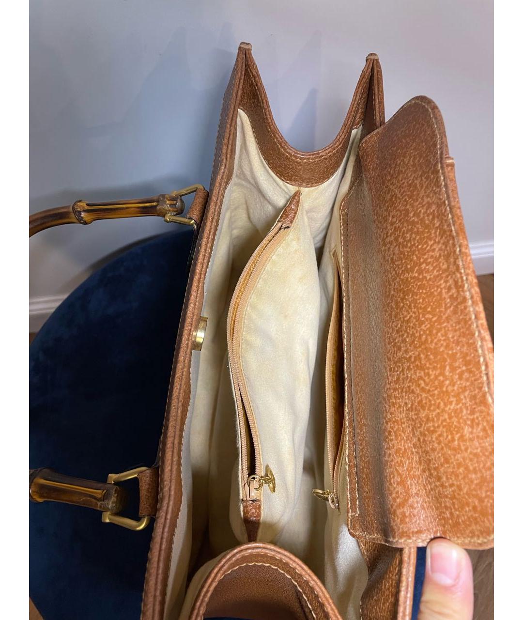 GUCCI Горчичная кожаная сумка с короткими ручками, фото 5