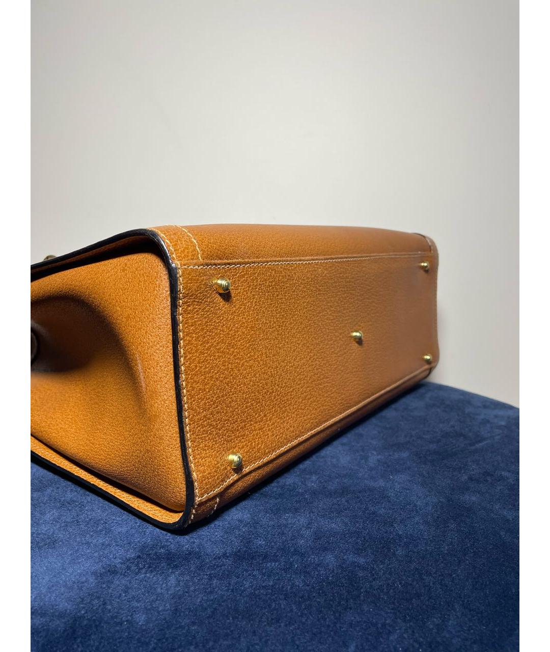 GUCCI Горчичная кожаная сумка с короткими ручками, фото 4