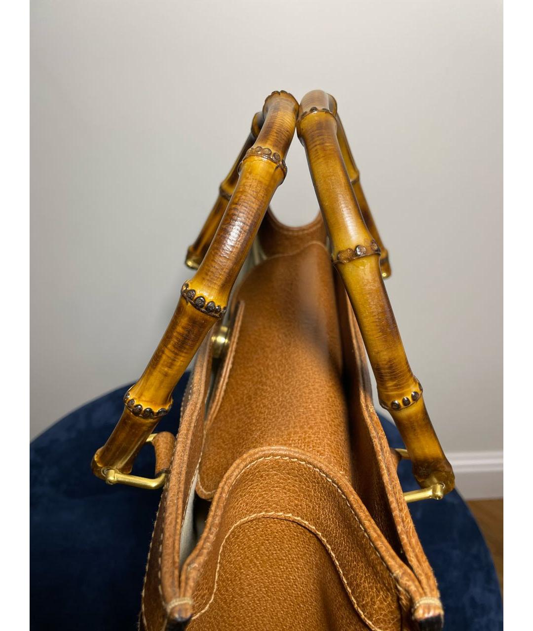 GUCCI Горчичная кожаная сумка с короткими ручками, фото 6