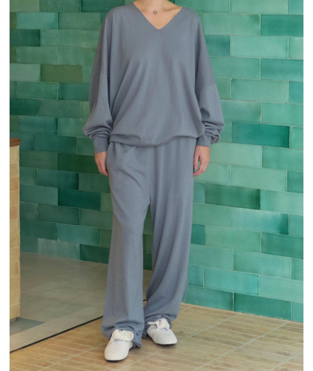 EXTREME CASHMERE Голубые кашемировые брюки широкие, фото 5