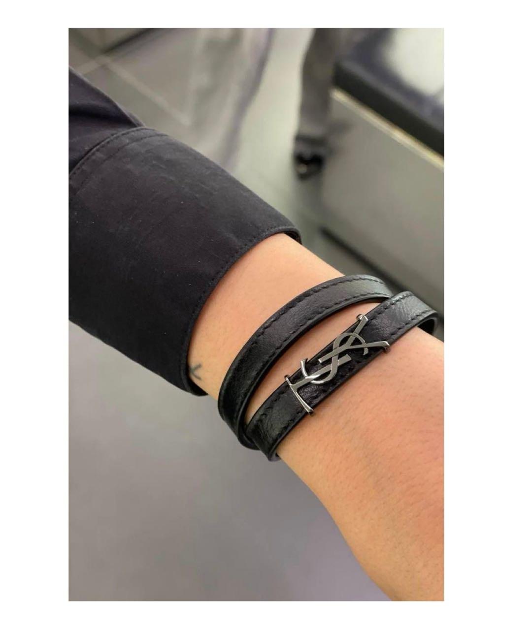 SAINT LAURENT Черный кожаный браслет, фото 2