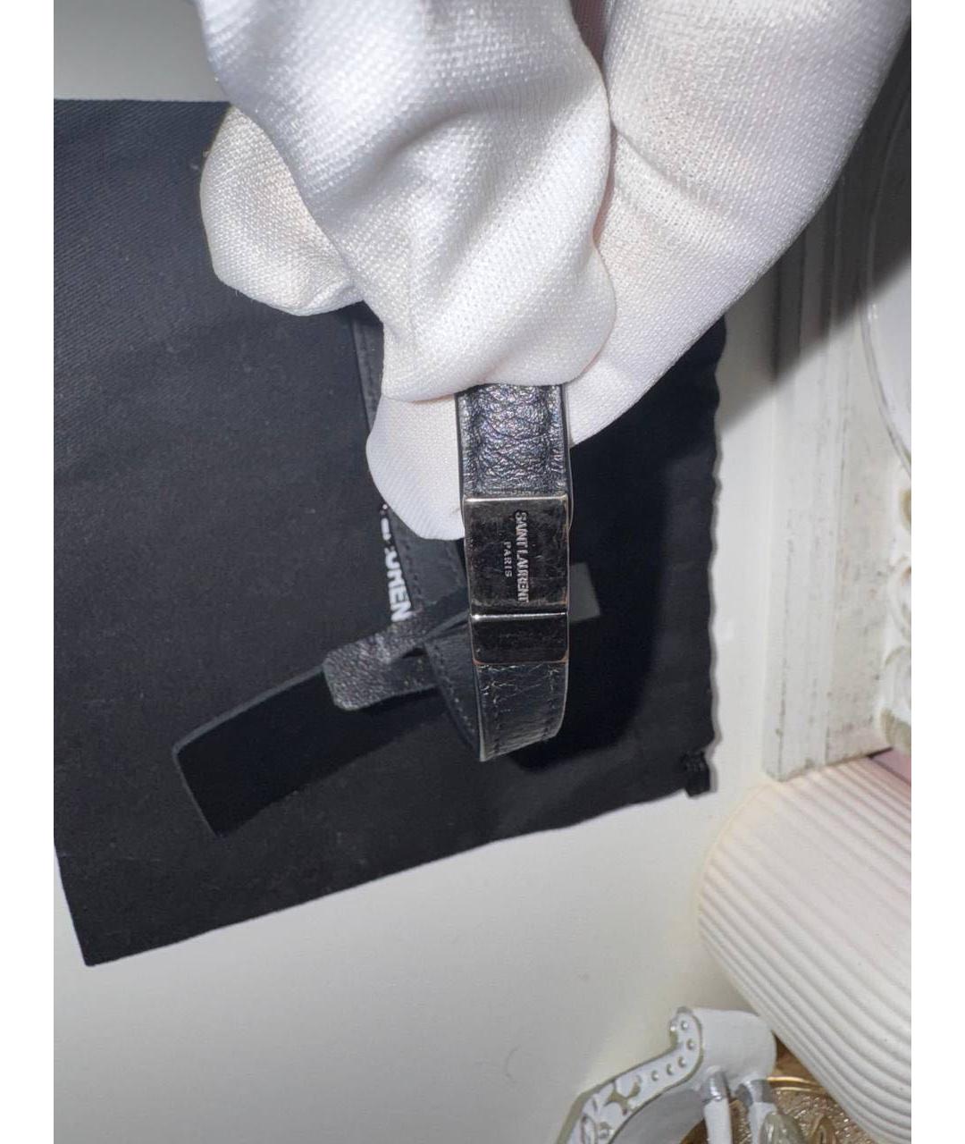 SAINT LAURENT Черный кожаный браслет, фото 7