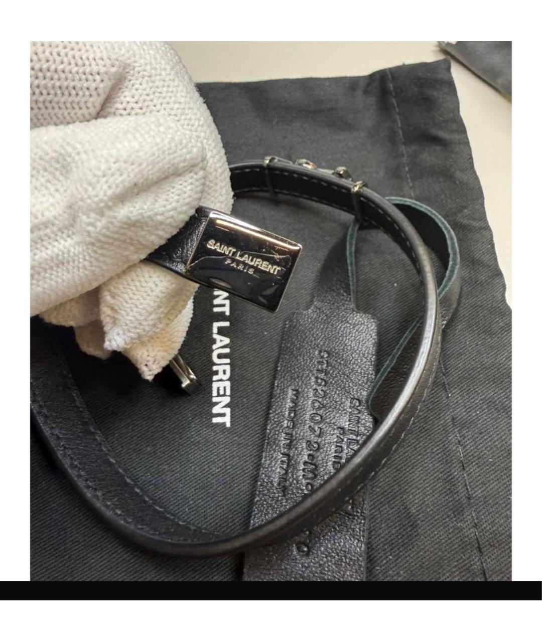 SAINT LAURENT Черный кожаный браслет, фото 5