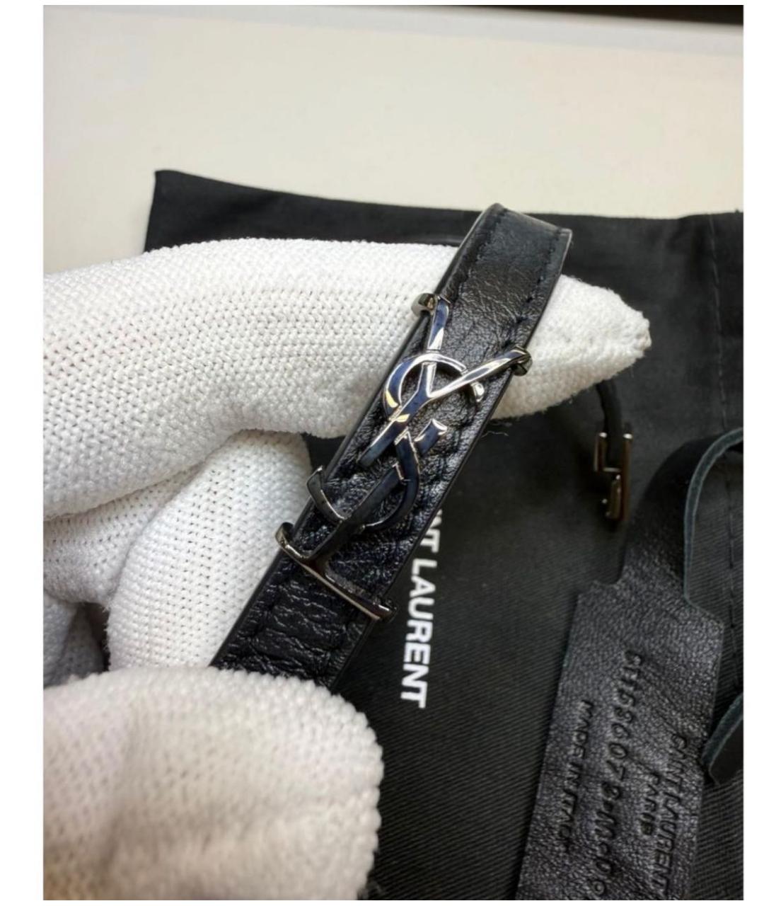 SAINT LAURENT Черный кожаный браслет, фото 4