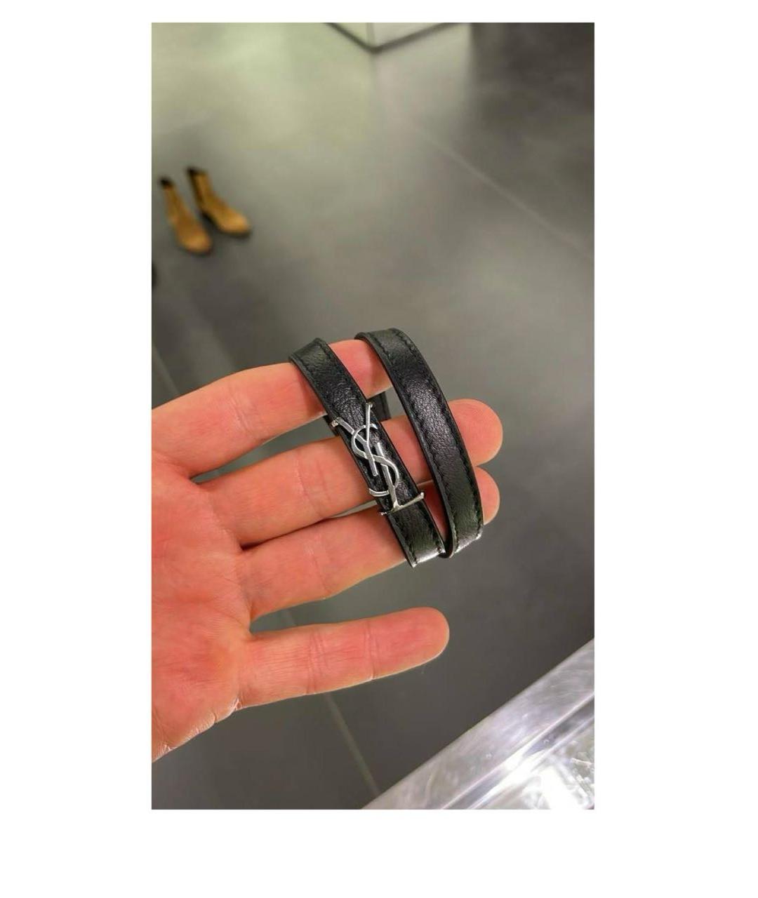 SAINT LAURENT Черный кожаный браслет, фото 3