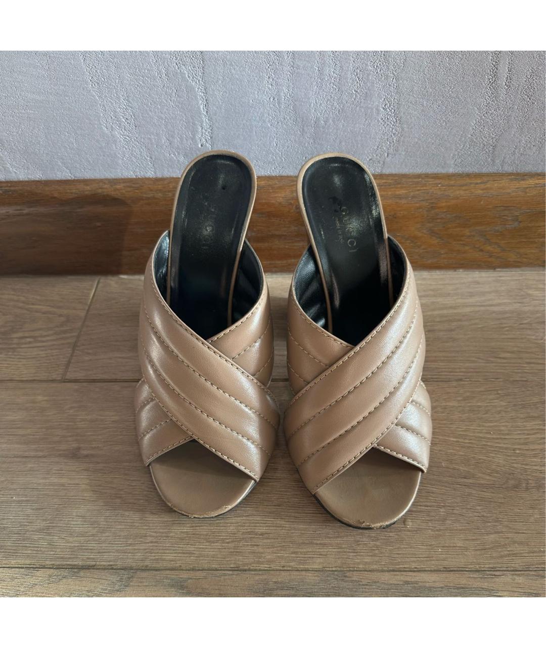 GUCCI Бежевые кожаные мюли, фото 2