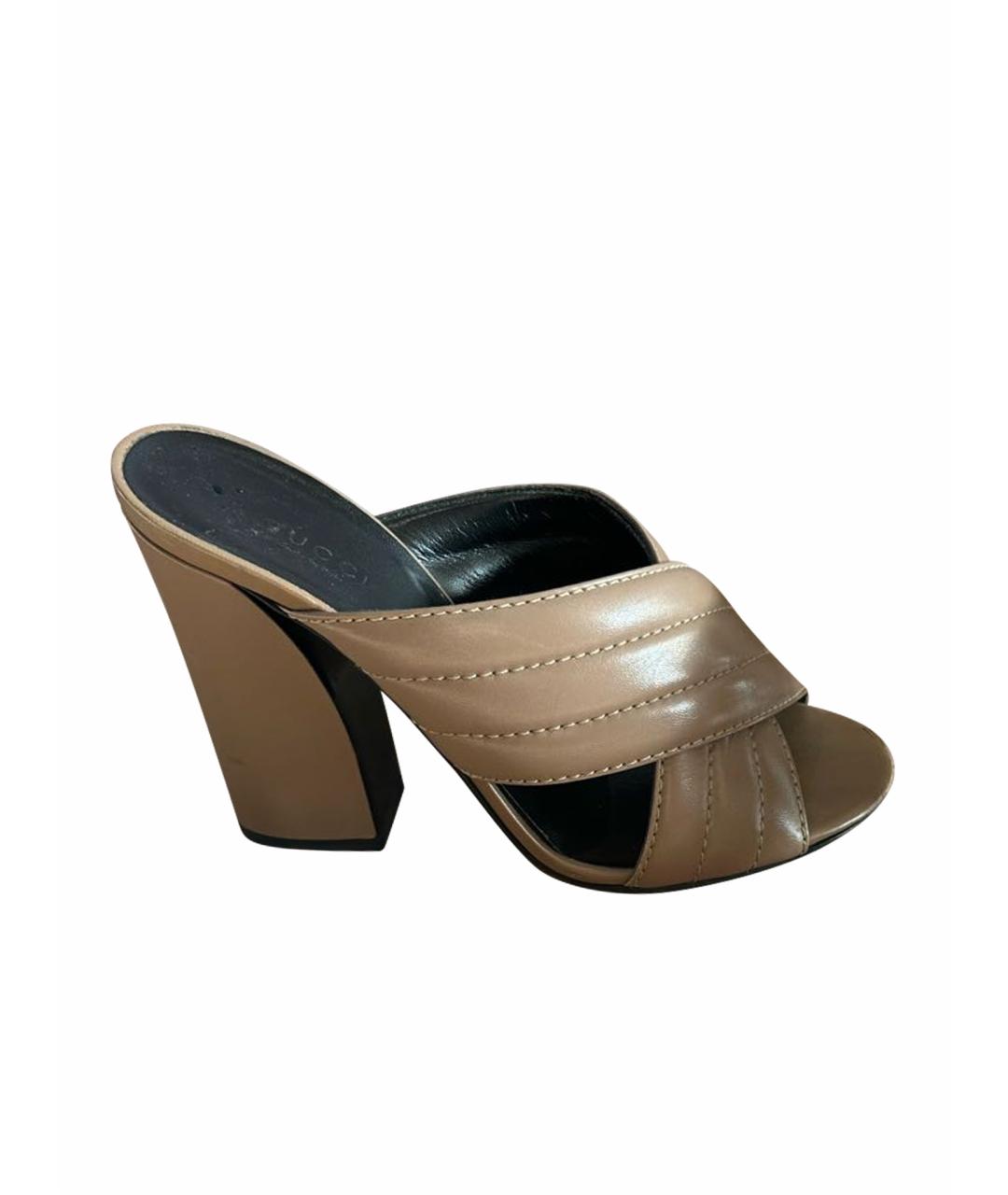 GUCCI Бежевые кожаные мюли, фото 1