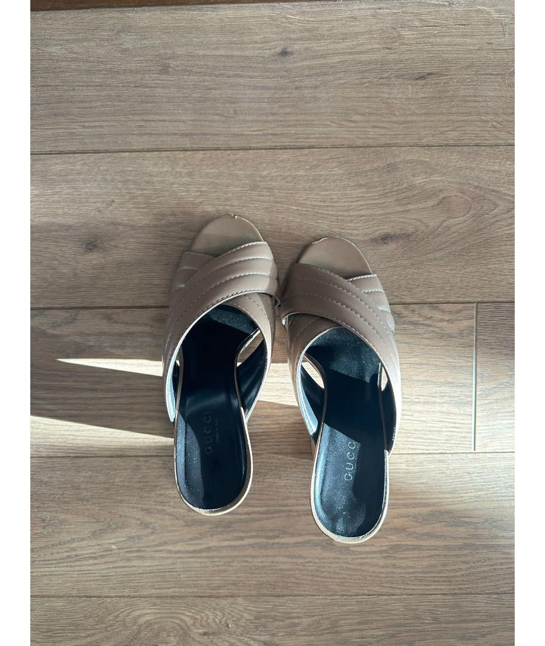 GUCCI Бежевые кожаные мюли, фото 3