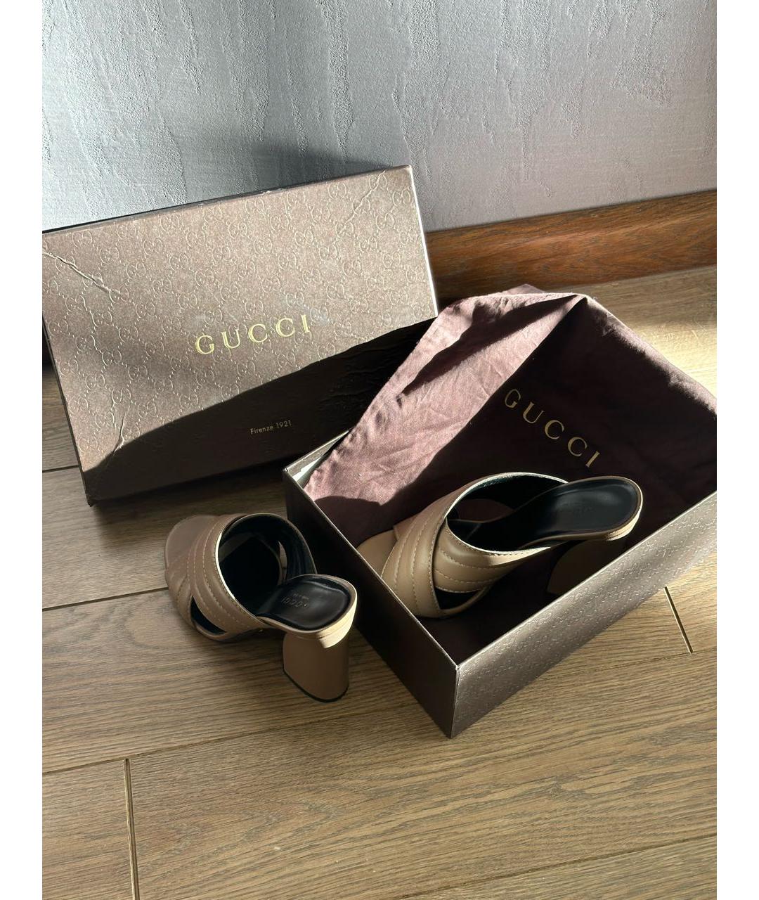 GUCCI Бежевые кожаные мюли, фото 6