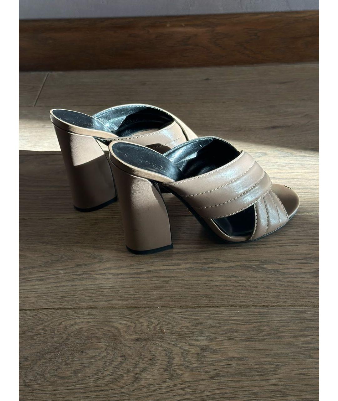 GUCCI Бежевые кожаные мюли, фото 4