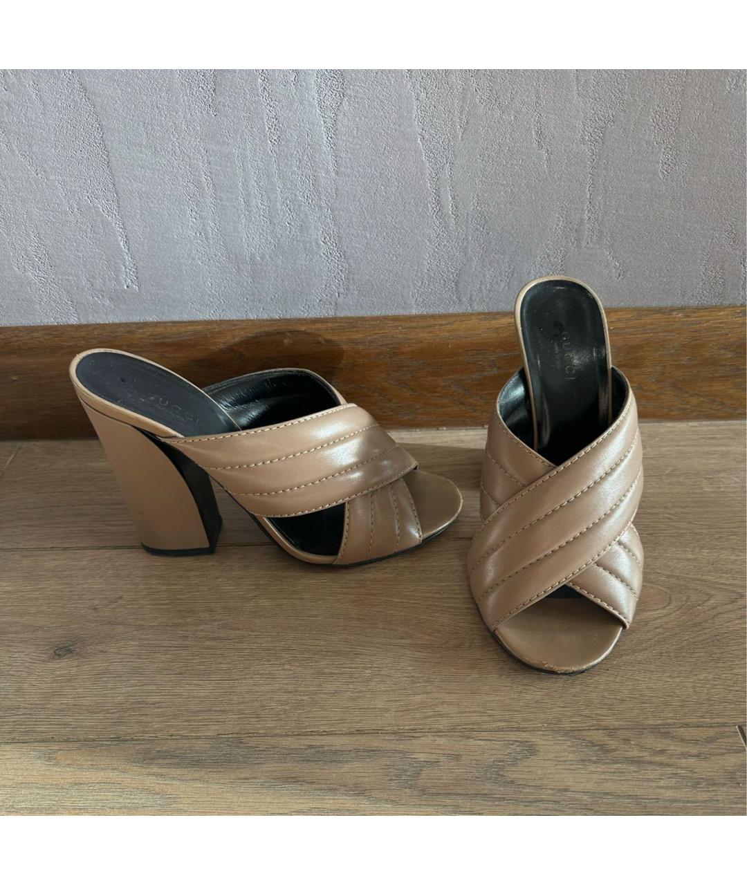 GUCCI Бежевые кожаные мюли, фото 9